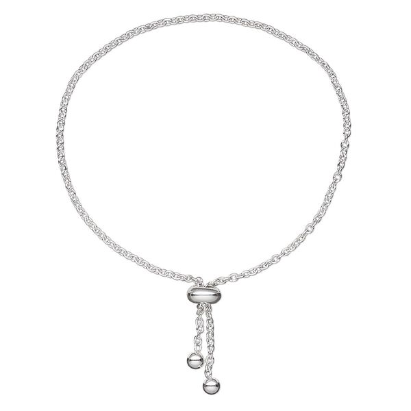 Chain, sterling silver and silicone, 1.9mm cable, adjustable from 6 to 8-1/2 inches with 8x4mm slider rondelle. Sold individually. image number 0