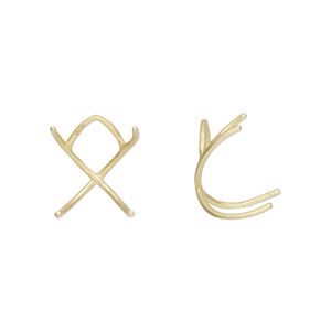 Pendant satin-finished "vermeil" 1pkg1, 12x10mm / 8-10mm 4-prong freeform huggie setting Amoracast®