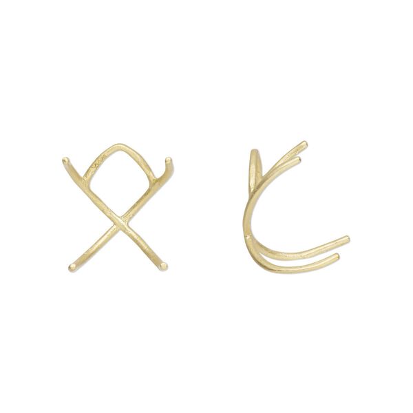 Pendant satin-finished "vermeil" 1pkg1, 12x10mm / 8-10mm 4-prong freeform huggie setting Amoracast® image number 0