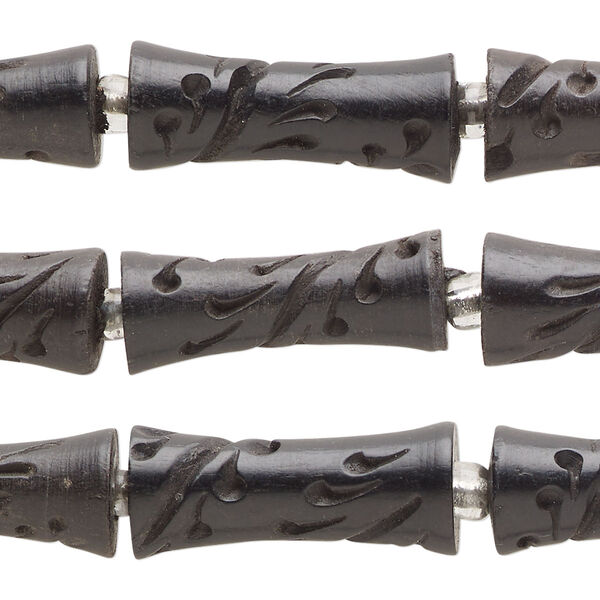 Bead, wood (dyed), pkg/(3) 6-1/2 inches, black, 23x8mm-25x10mm carved hourglass. image number 0