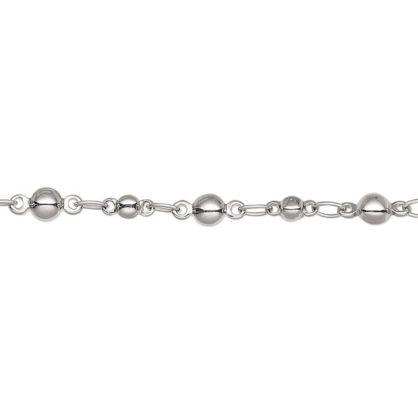 Chain, imitation rhodium-plated brass, 3.5mm beaded round. Sold per pkg of 5 feet. image number 0