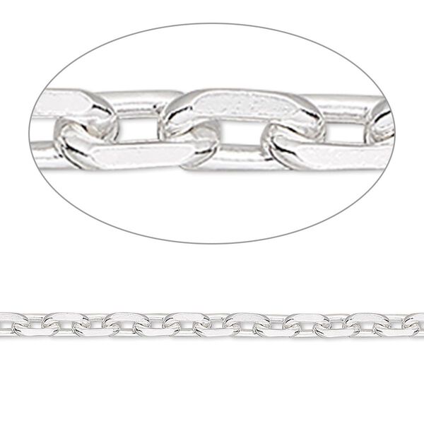 Chain, sterling silver, 3mm oval cable. Sold per pkg of 5 feet. image number 0