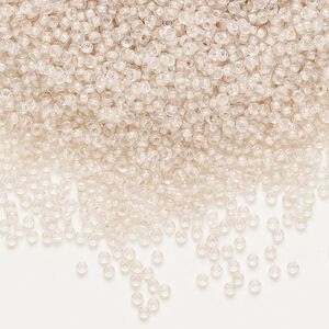 Seed bead, Miyuki, glass, pkg/250g, #15 rocaille, translucent blush-lined luster crystal clear (RR-215).