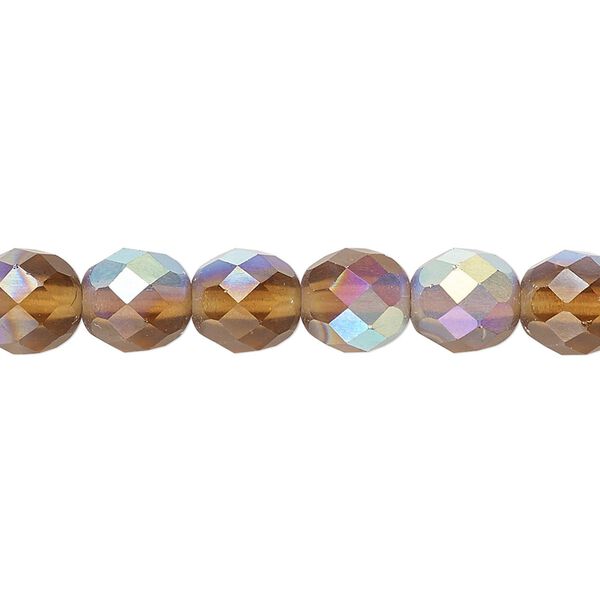 Bead, Czech fire-polished glass, matte light brown AB, 8mm faceted round. Sold per 15-1/2" to 16" strand. image number 0