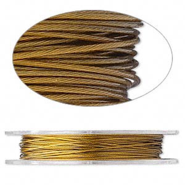 Beading wire, Tigertail™, nylon-coated stainless steel, gold, 7 strand, 0.024-inch diameter. Sold per 30-foot spool. image number 0