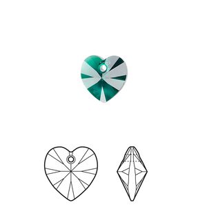 Drop 288pk emerald, Swarovski® 10mm pendant heart 6228
