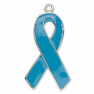 Focal, enamel and silver-plated "pewter" (zinc-based alloy), blue, 37x21mm single-sided awareness ribbon. Sold individually.