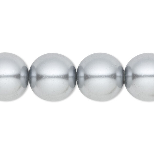 Bead, crystal pearl, silver, 14mm round. Sold per 15-1/2" to 16" strand, approximately 25 beads. image number 0