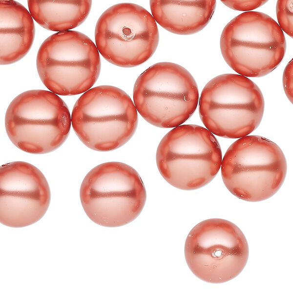 Bead, glass pearl, coated glass, pink, 10mm round. Sold per 18 " strand, approximately 50 beads. image number 0
