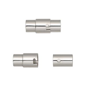 Clasp magnetic 1pkg1, 18x8mm locking round tube / fits 5mm cord, stainless steel 1-strand