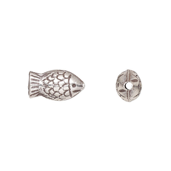 Bead, Hill Tribes, antiqued sterling silver, 13x8mm fish. Sold individually. image number 0