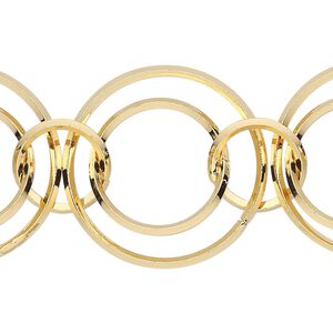 Chain 1pkg1 gold-plated round, 11mm / 16mm / 23mm interlocking, brass 5 foot unfinished
