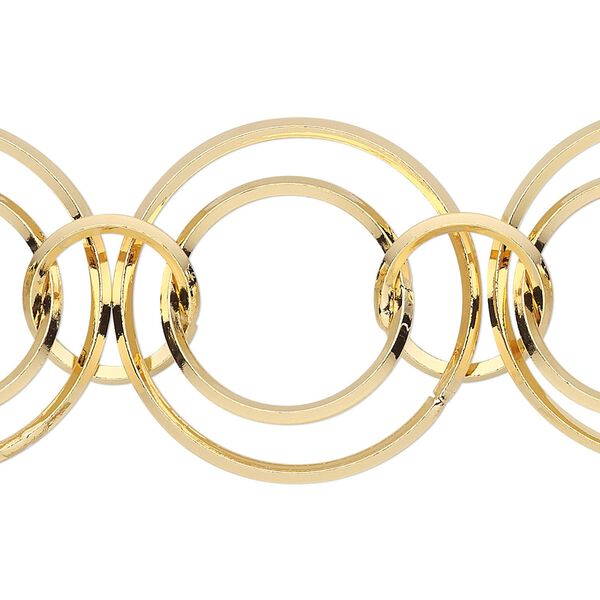 Chain, gold-plated brass, 11mm / 16mm / 23mm interlocking round. Sold per pkg of 5 feet. image number 0