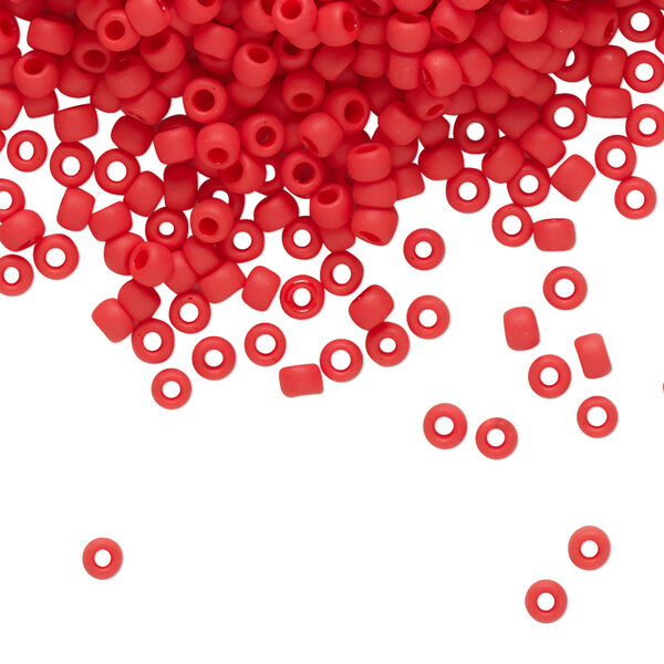 Seed bead, TOHO BEADS®, glass, pkg/7.5g, #8 round, opaque frosted cherry red (TR-08-45AF). image number 0