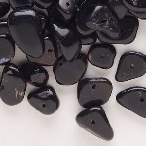 Bead, glass, pkg/200, opaque black/grey/pink, small to extra-large top-drilled chip.