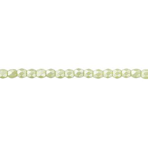 Bead, Czech fire-polished dipped décor glass, pearlescent lime green, 3mm faceted round. Sold per 15-1/2" to 16" strand.
