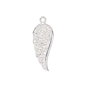 Charm, sterling silver and cubic zirconia, 23.5x10.5mm single-sided wing. Sold individually.