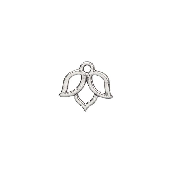 Charm, TierraCast®, pewter (tin-based alloy), 14x11mm double-sided open lotus with renewal theme. Sold per pkg of 20. image number 0