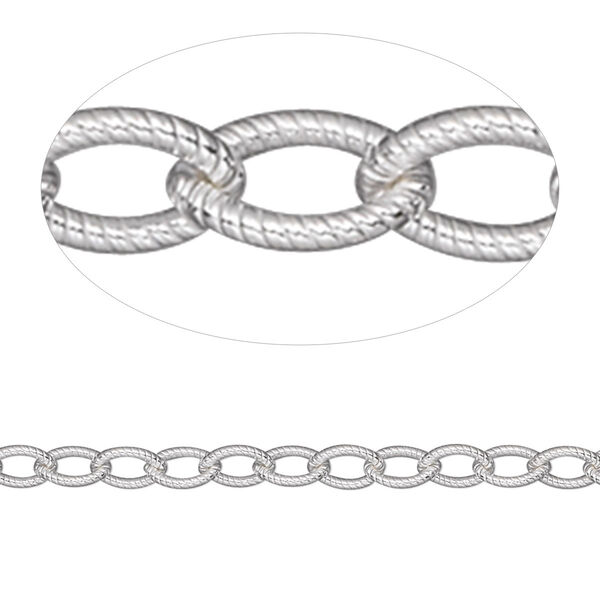 Chain, sterling silver, 4mm textured cable. Sold per pkg of 5 feet. image number 0