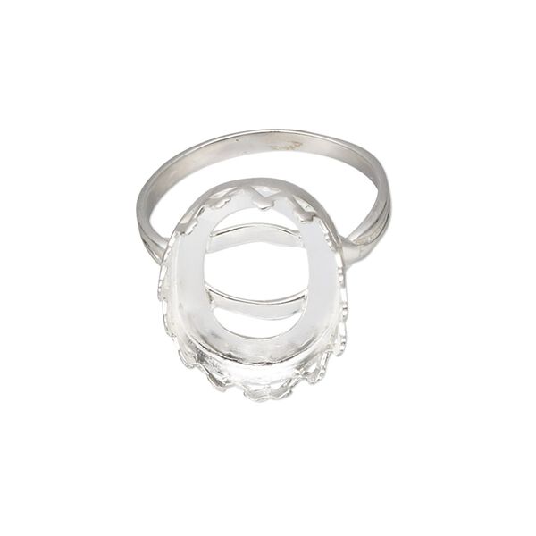 Ring, sterling silver, 20x15mm wide with 18x13mm oval cabochon bezel setting, size 9. Sold individually. image number 0