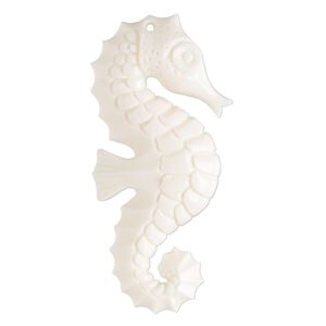 Focal, bone (bleached), 2x1 inch hand-cut top-drilled single-sided carved seahorse, Mohs hardness 2-1/2. Sold individually.