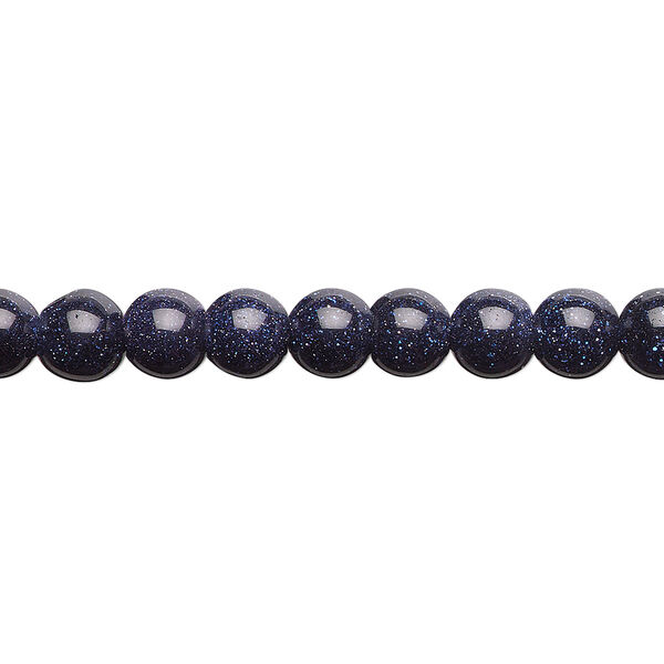 Bead, blue goldstone (glass) (man-made), 6mm round. Sold per 15-1/2" to 16" strand. image number 0