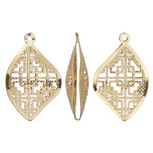 Drop, gold-finished stainless steel, 22x16mm double-sided domed freeform with textured cutout geometric design. Sold per pkg of 6.