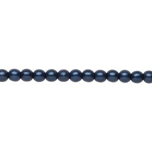 Bead, Czech glass druk, opaque satin dark blue, 4mm round. Sold per 15-1/2" to 16" strand.