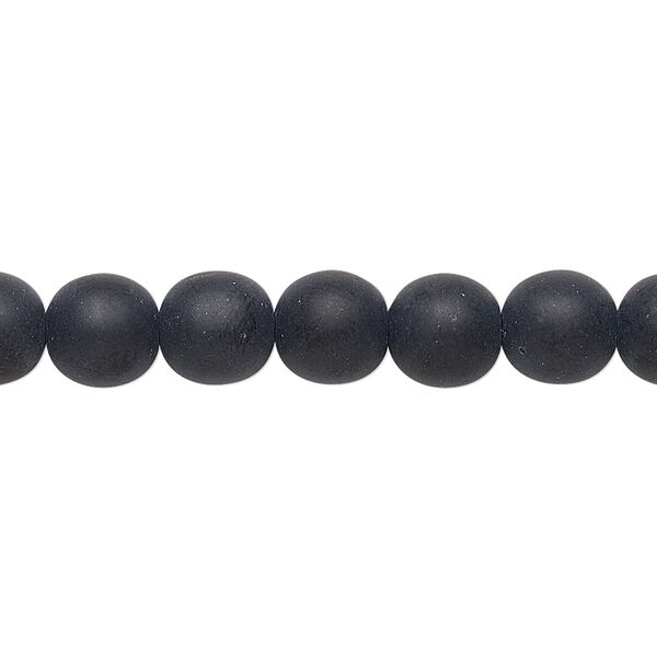 Bead, Preciosa, Czech glass druk, opaque matte black, 8mm round. Sold per 15-1/2" to 16" strand. image number 0