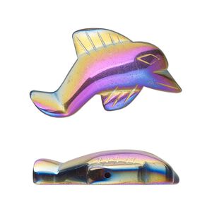 Hemalyke™ 1pkg2, electroplated half-drilled 1-sided dolphin focal 31x18mm