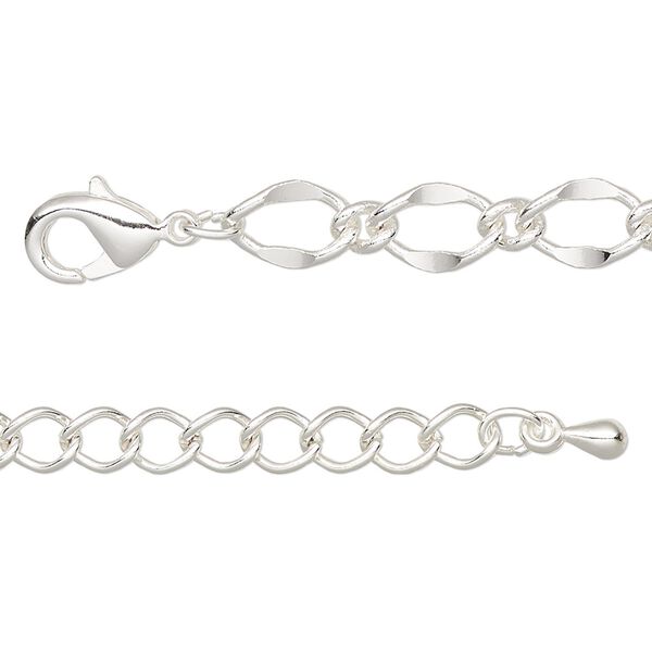 Chain 1pkg1 long & short, 6mm oval / lobster claw clasp, silver-finished brass / steel 18 inch image number 0