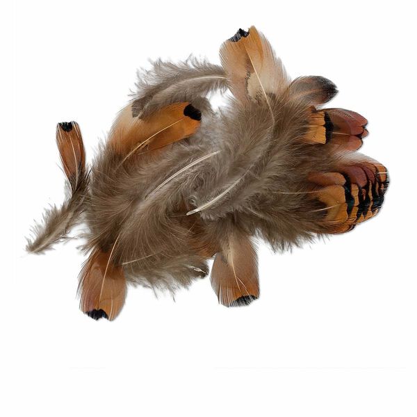 Feather, pheasant (natural), 1-1/2 x 1/2 to 4x1 inches with natural heart. Sold per 0.07-ounce pkg, approximately 60-100 feathers. image number 0