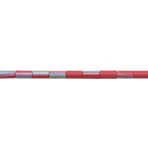 Bead, glass, translucent matte red AB, 5x2.5mm round tube. Sold per 15-1/2 to 16-inch strand.