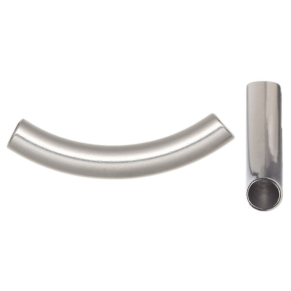 Bead, stainless steel, 45x7mm curved tube. Sold per pkg of 2. image number 0