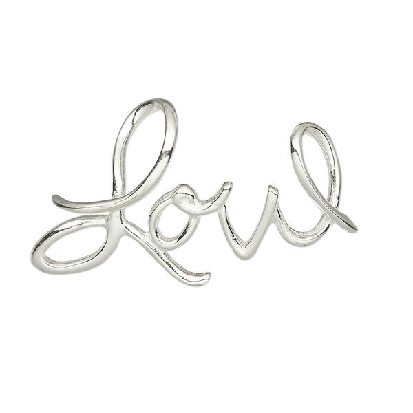 Pendant, JBB Findings, slide, sterling silver, 34x19mm "Love." Sold individually. image number 0