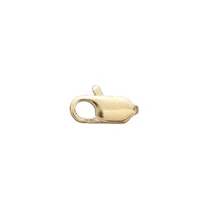 Clasp lobster claw 1pkg10 gold-plated, 13x6mm, brass 1-strand