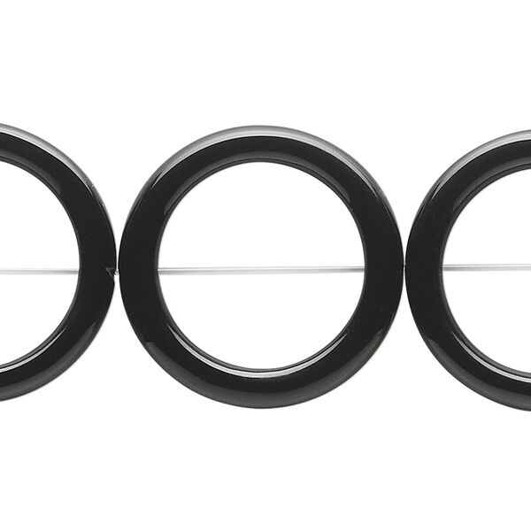 Bead, black onyx (dyed), 24mm round ring, B grade, Mohs hardness 6-1/2 to 7. Sold per pkg of 8. image number 0