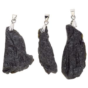 Tektite / steel 1pkg1, freeform nugget pendant 35x14mm-40x22mm