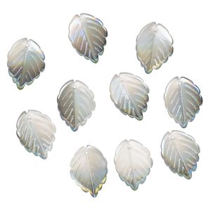 Drop, pressed glass, translucent metallic green rainbow, 24 x 17mm pressed leaf, top-drilled. top-drilled. Sold per pkg of 10.