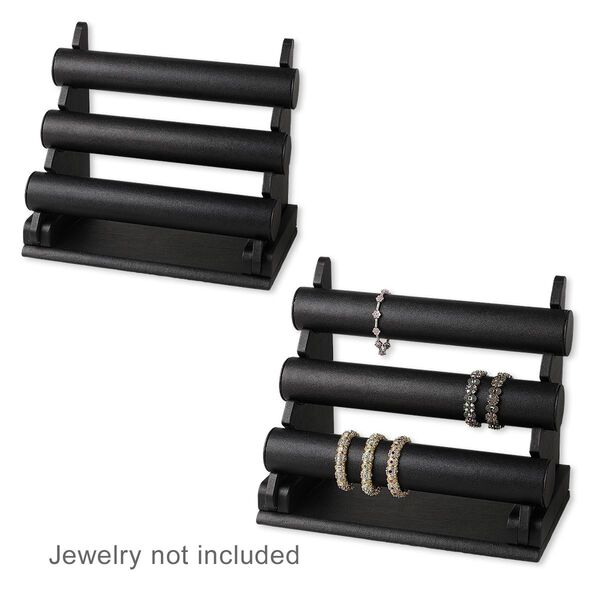 Display, bracelet, leatherette and fiberboard, black, 10-1/4 x 12-1/2 x 7-1/2 inch three-tier. Sold individually. image number 0