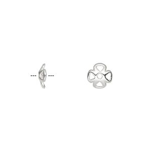 Bead cap, sterling silver, 7x2mm flower, fits 6-8mm bead. Sold per pkg of 6.