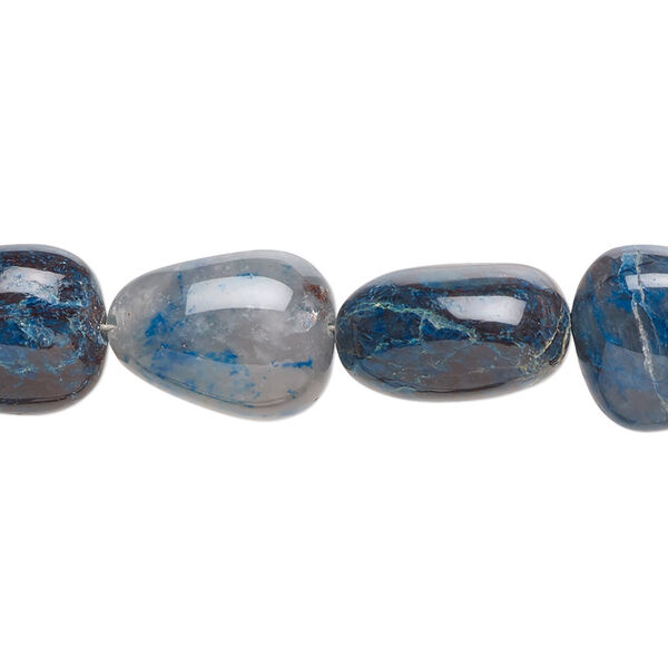 Bead, chrysocolla (natural), large to extra-large graduated hand-cut pebble with 0.4-1.4mm hole, Mohs hardness 2 to 4. Sold per 18-inch strand. image number 0