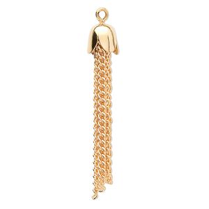 Focal, gold-plated steel, 39x8mm chain tassel. Sold per pkg of 100.