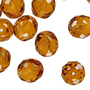 Czech fire-polished glass 1pkg30, faceted round bead transparent honey 12mm