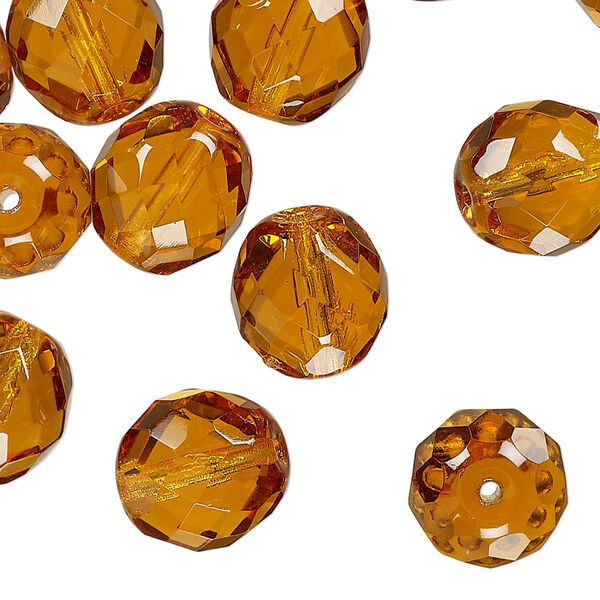 Czech fire-polished glass 1pkg30, faceted round bead transparent honey 12mm image number 0