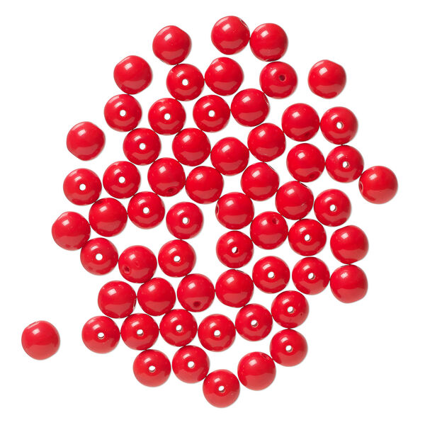 Bead, Czech glass druk 1pkg60, opaque orange, 6mm round. image number 1