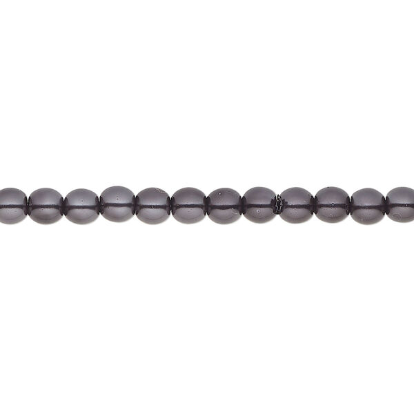 Bead, Czech glass pearl, dark grey, 4mm round. Sold per 18-inch strand, approximately 120 beads. image number 0