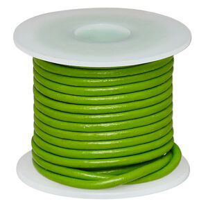 Cord, leather (dyed), green, 2-2.2mm round. Sold per 5-yard spool.