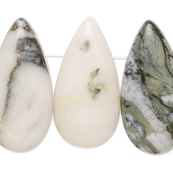 Green earth "jasper" 1pkg4, top-drilled flat back flat teardrop focal natural C grade, 33x17mm-34x17mm image number 0