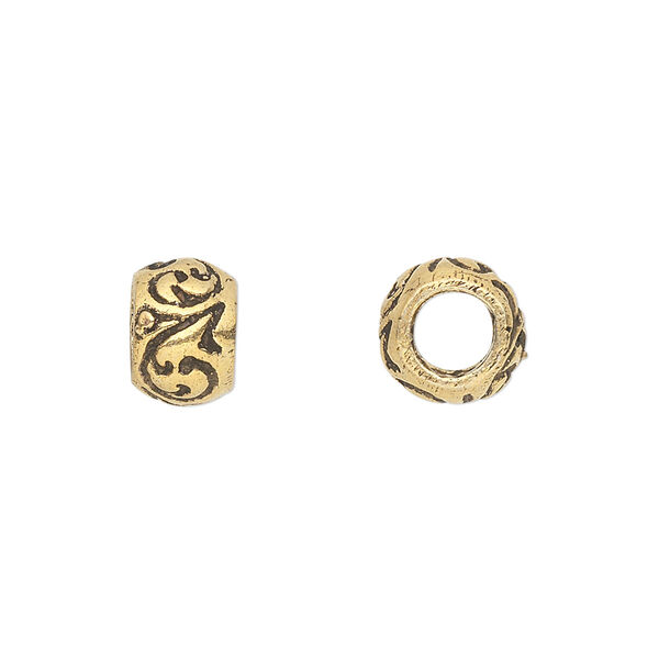Bead, antique gold-finished brass, 10x7mm rondelle with swirl design. Sold per pkg of 2. image number 0